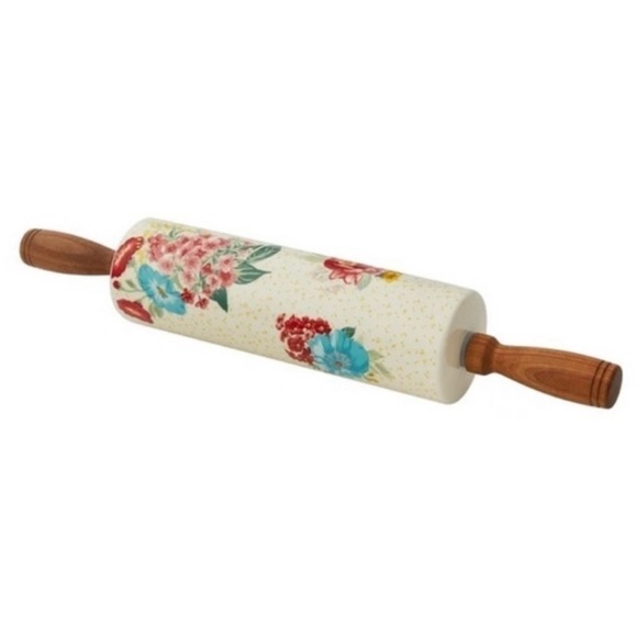🆕The Pioneer Woman | Fancy Flourish Ceramic Rolling Pin, Acacia Wood Handles - Picture 2 of 7